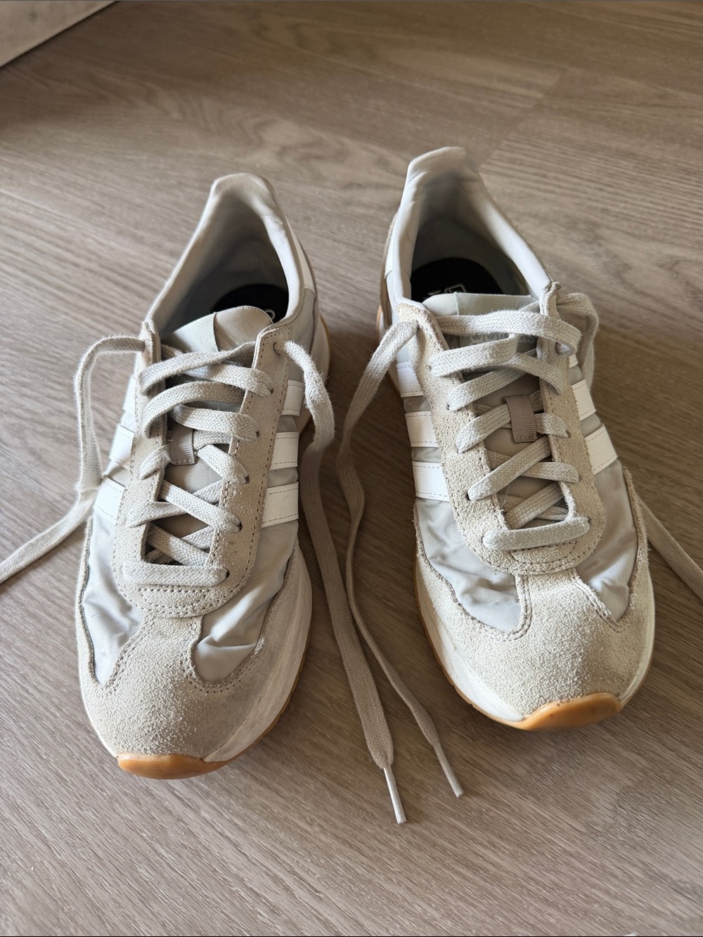 adidas Beige and White Women's Retro Runner Sneakers